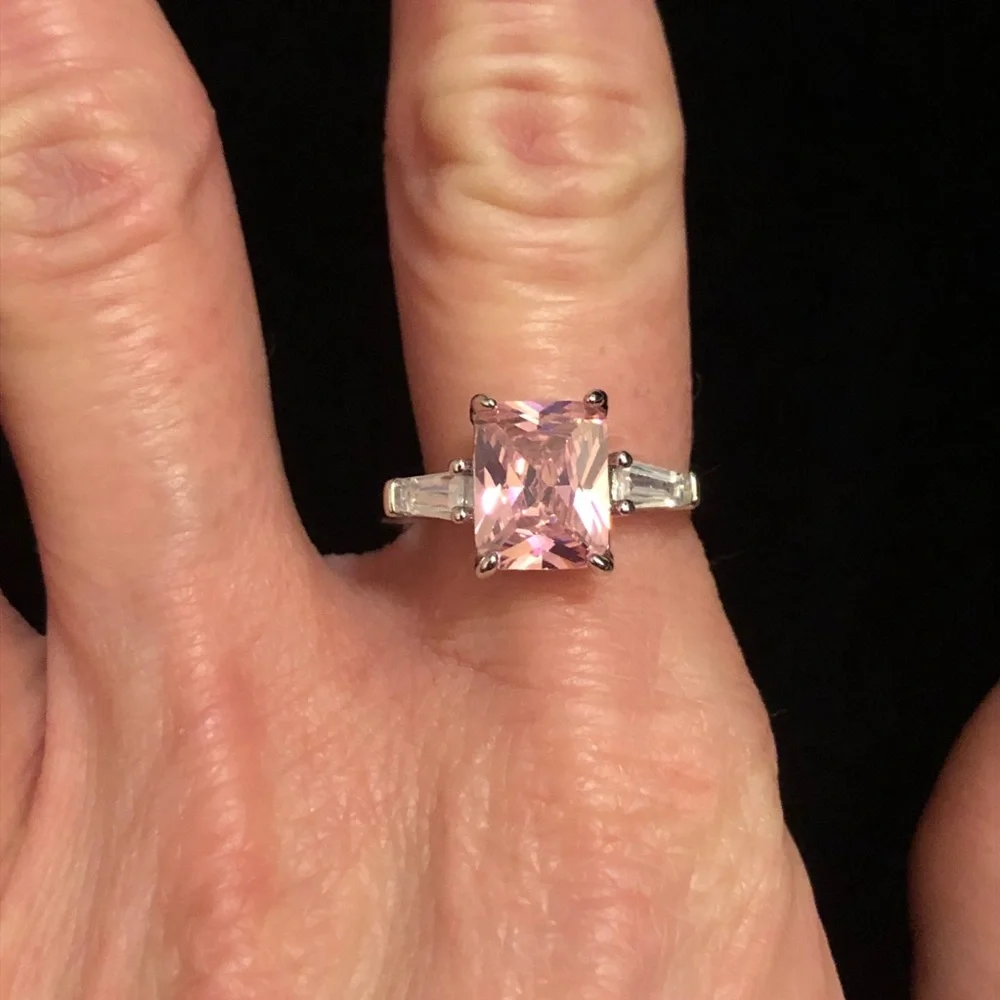 Light Pink Faux Gemstone Silver Ring